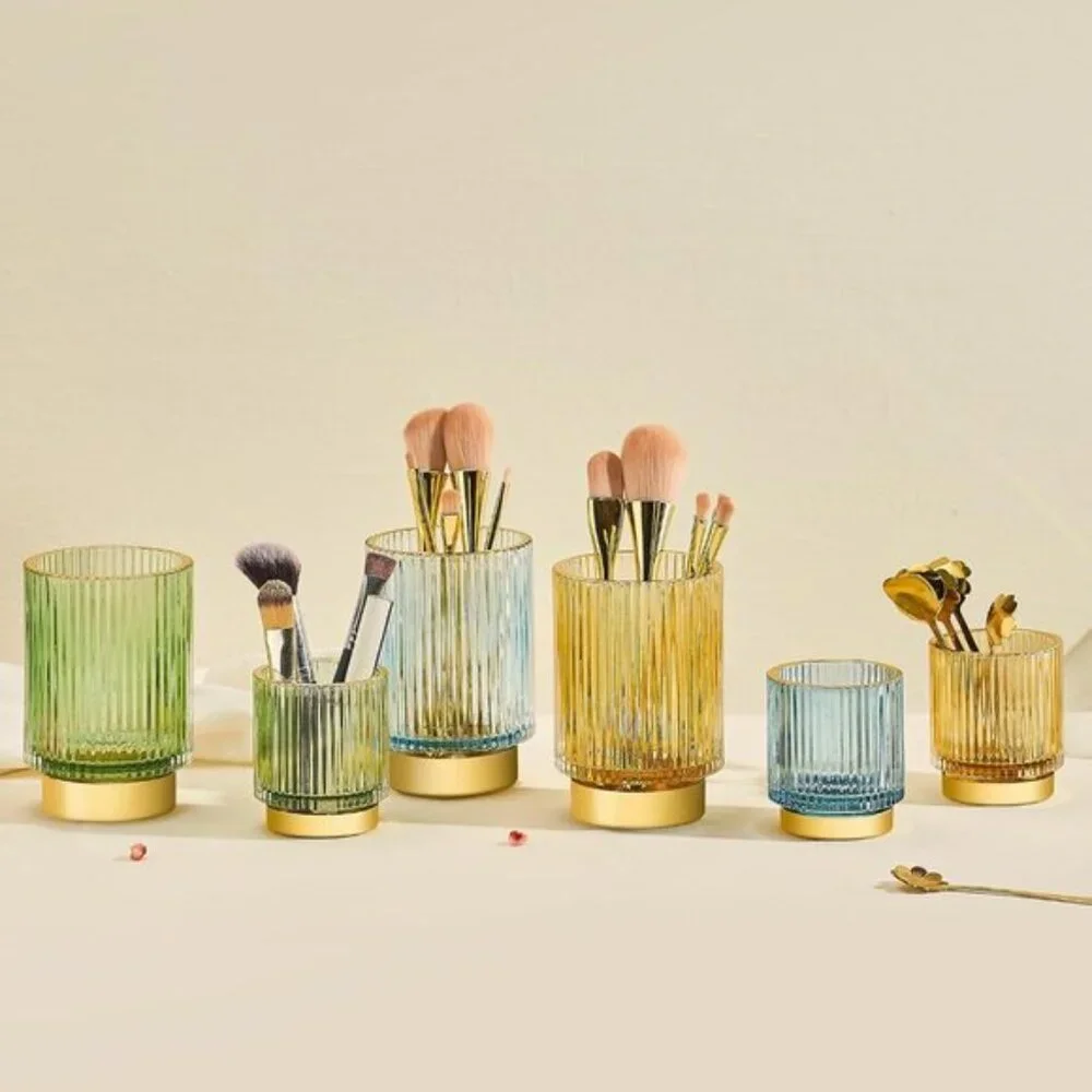 Vintage Glass Makeup Brush Holder, Multiuse Organizer for Pens, Brushes, More